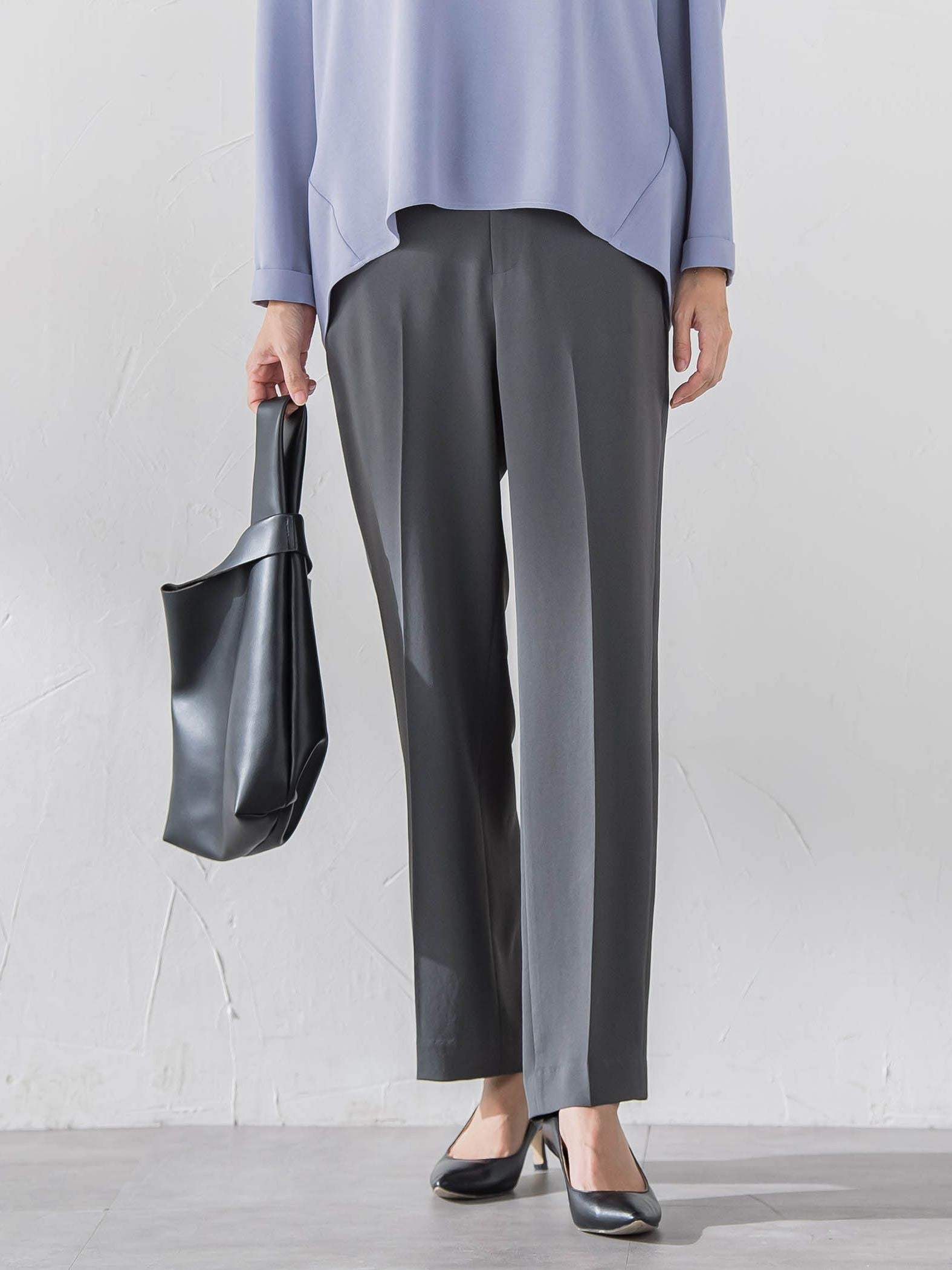 【大きいサイズ】ハイストレッチカルゼストレートパンツ