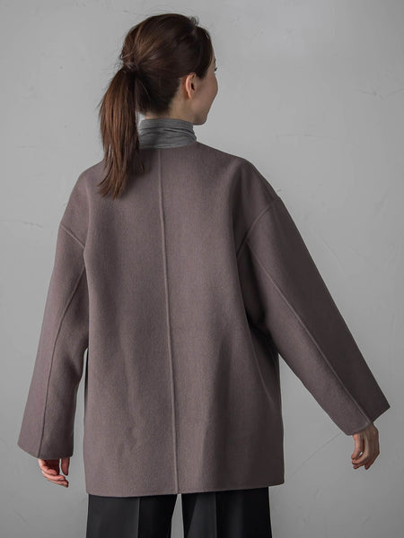 【大きいサイズ】ノーカラーウールリバーコート