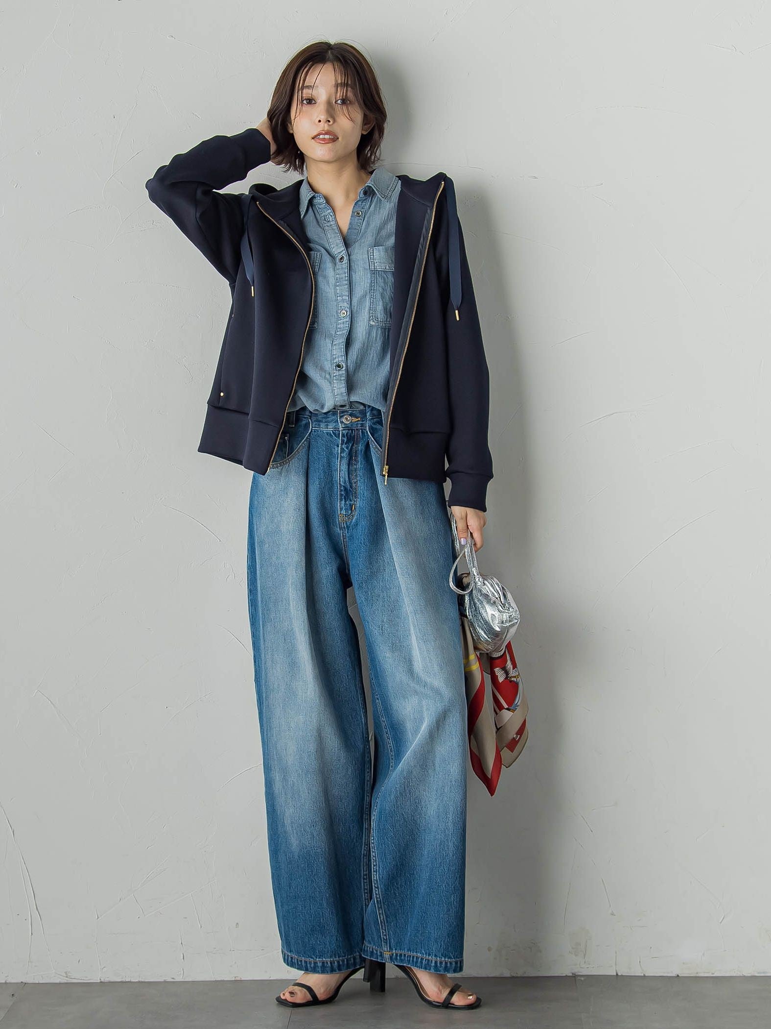 シアーデニムシャツ≪洗濯機で洗える≫