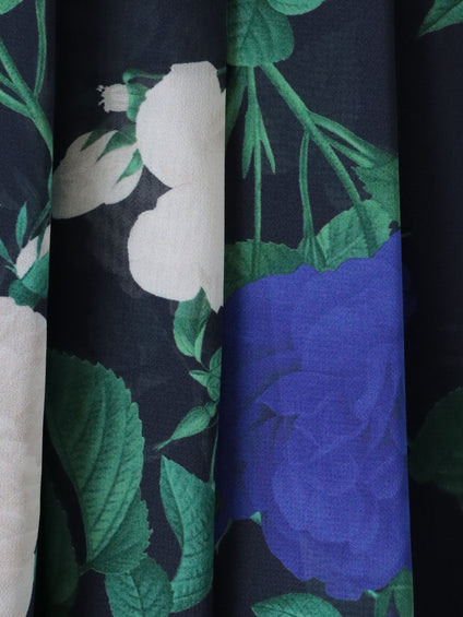 ブルーローズプリントスカート≪洗濯機で洗える≫