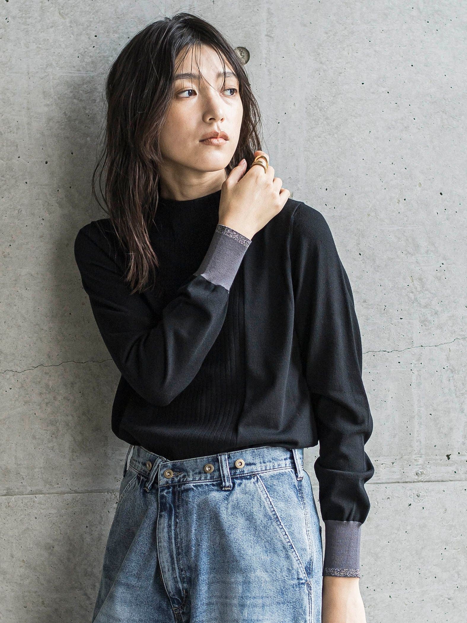 ボトルネック配色ニットプルオーバー≪手洗い可能≫