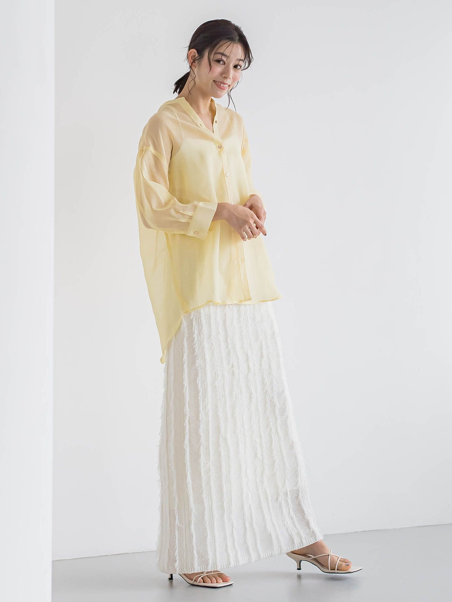 【WEB限定】シアーリネンライクBACKリボンシャツ≪手洗い可能≫