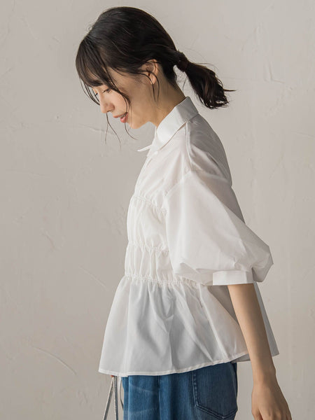 【WEB限定】シャーリングパフスリーブブラウス