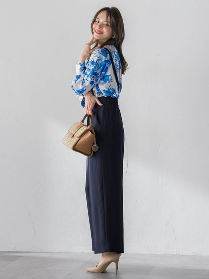 サスペンダー付きダブルサテンパンツ