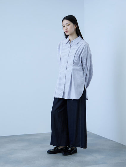 《きちんと映え》ストライプウエストタックシャツ