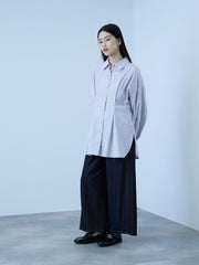 《きちんと映え》ストライプウエストタックシャツ