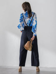 サスペンダー付きダブルサテンパンツ