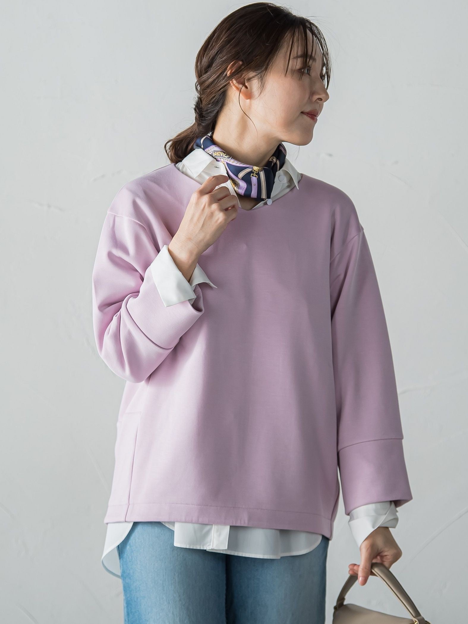 【WEB限定】《暖色美》裏起毛Vネックトップス≪手洗い≫