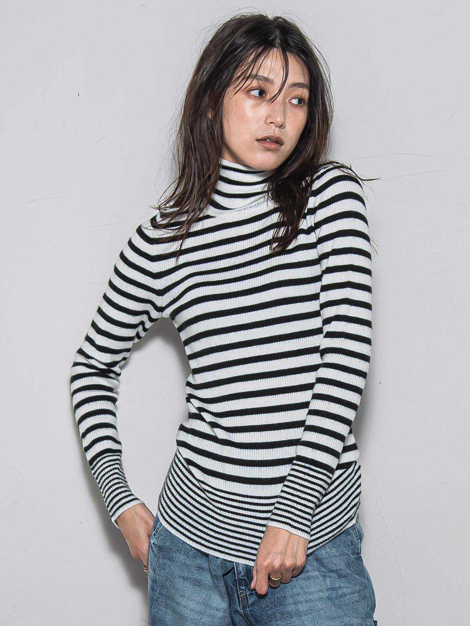 【WEB限定】タートルネックボーダーニットプルオーバー≪手洗い可能≫