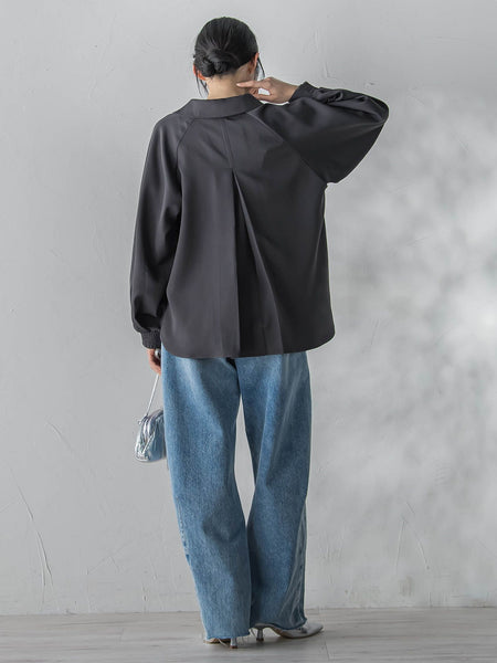 【WEB限定】パウダーストレッチ合わせネックブラウス≪手洗い可能≫