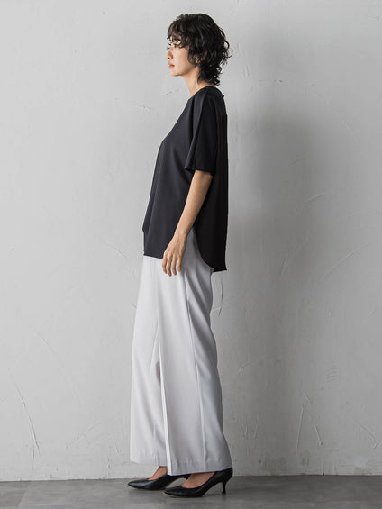 バックサテン切り替えスムースカットソー