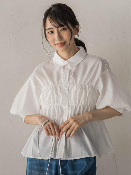 【WEB限定】シャーリングパフスリーブブラウス