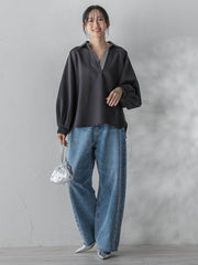 【WEB限定】パウダーストレッチ合わせネックブラウス≪手洗い可能≫