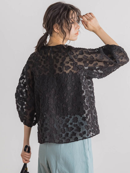 Flower Jacquardブラウス≪洗濯機で洗える≫