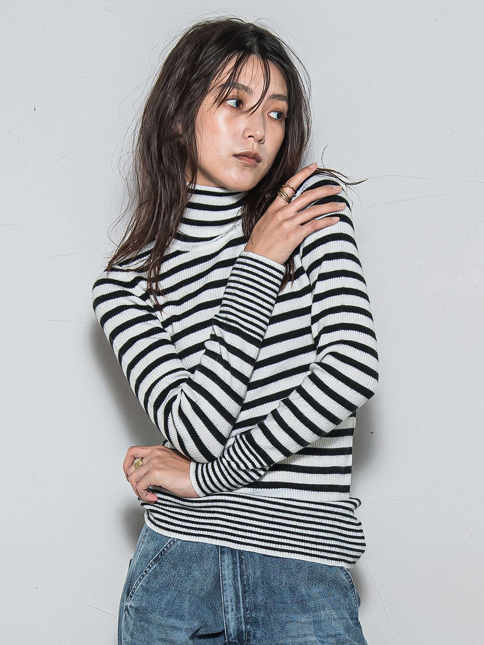 【WEB限定】タートルネックボーダーニットプルオーバー≪手洗い可能≫