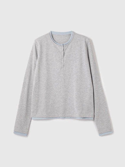 ヘンリーネックレイヤードTシャツ