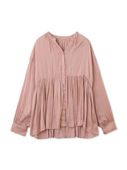 割繊サテンキーネックペプラムブラウス≪手洗い可能≫