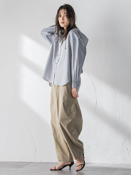 ストライプフーディオーバーシャツ≪手洗い可能≫