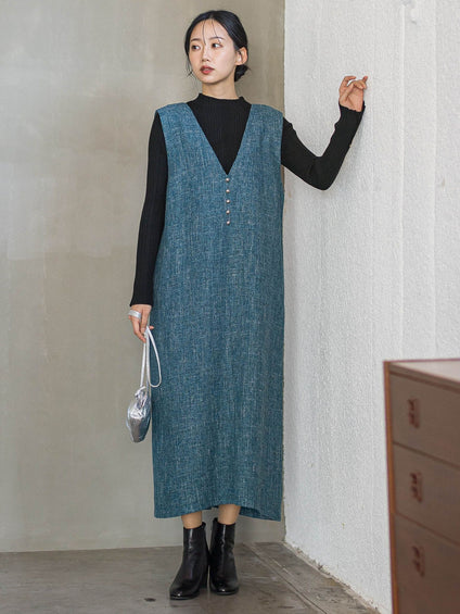 袖ボタンランダムリブニット≪手洗い可能≫