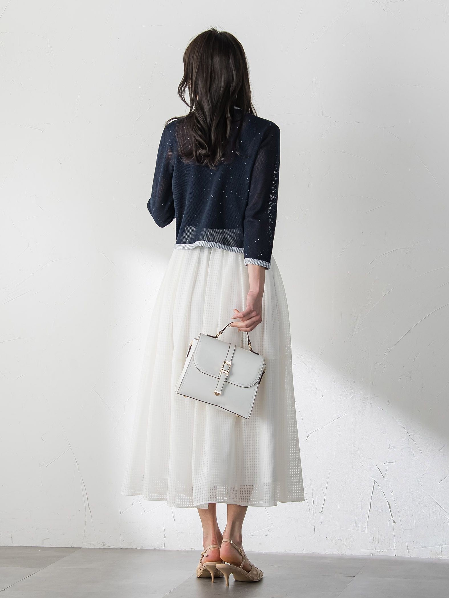 メッシュスパンコールニットカーディガン