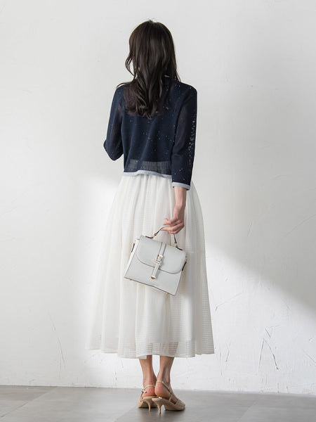 メッシュスパンコールニットカーディガン