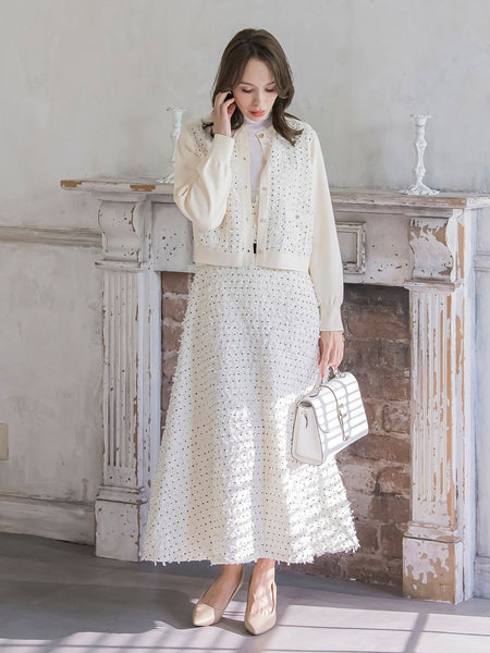 リボンドットツイードワンピース