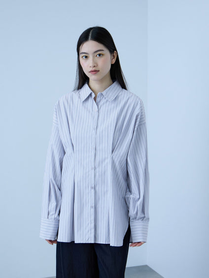 《きちんと映え》ストライプウエストタックシャツ