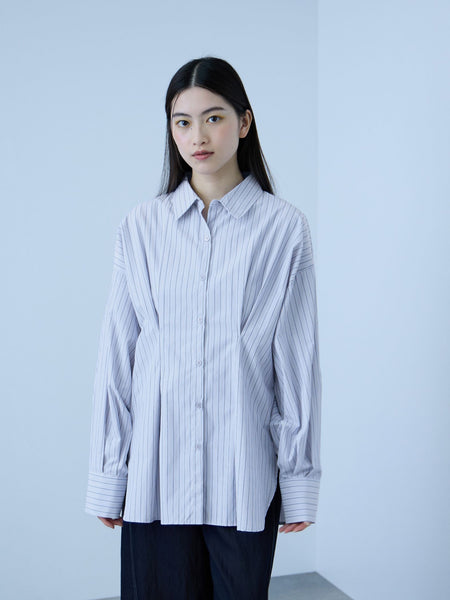 《きちんと映え》ストライプウエストタックシャツ