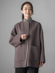 ノーカラーウールリバーコート