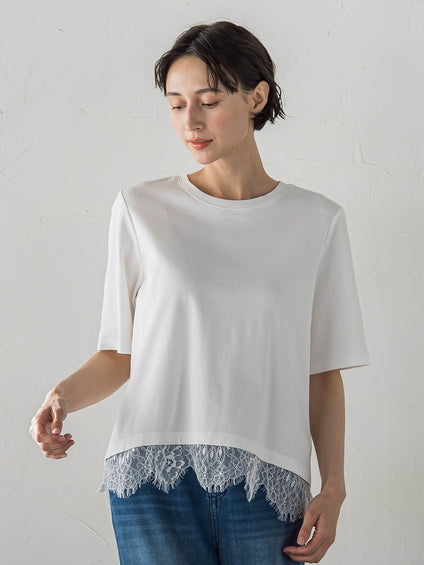 裾レース切り替えTシャツ