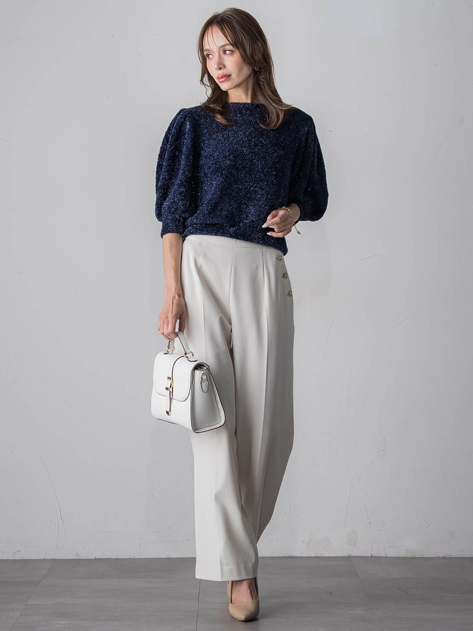 キラキラボタンワイドパンツ≪手洗い可能≫