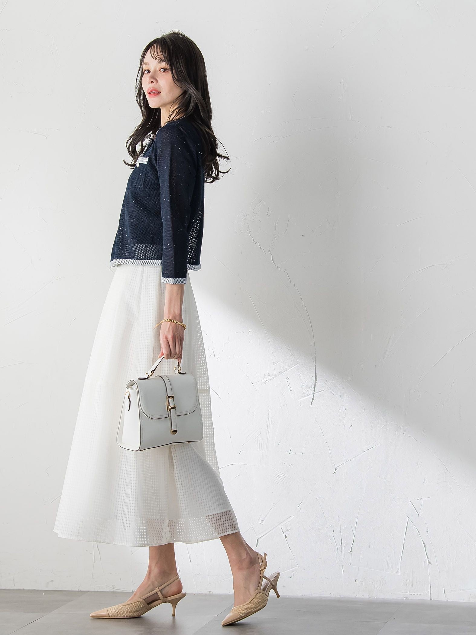 メッシュスパンコールニットカーディガン