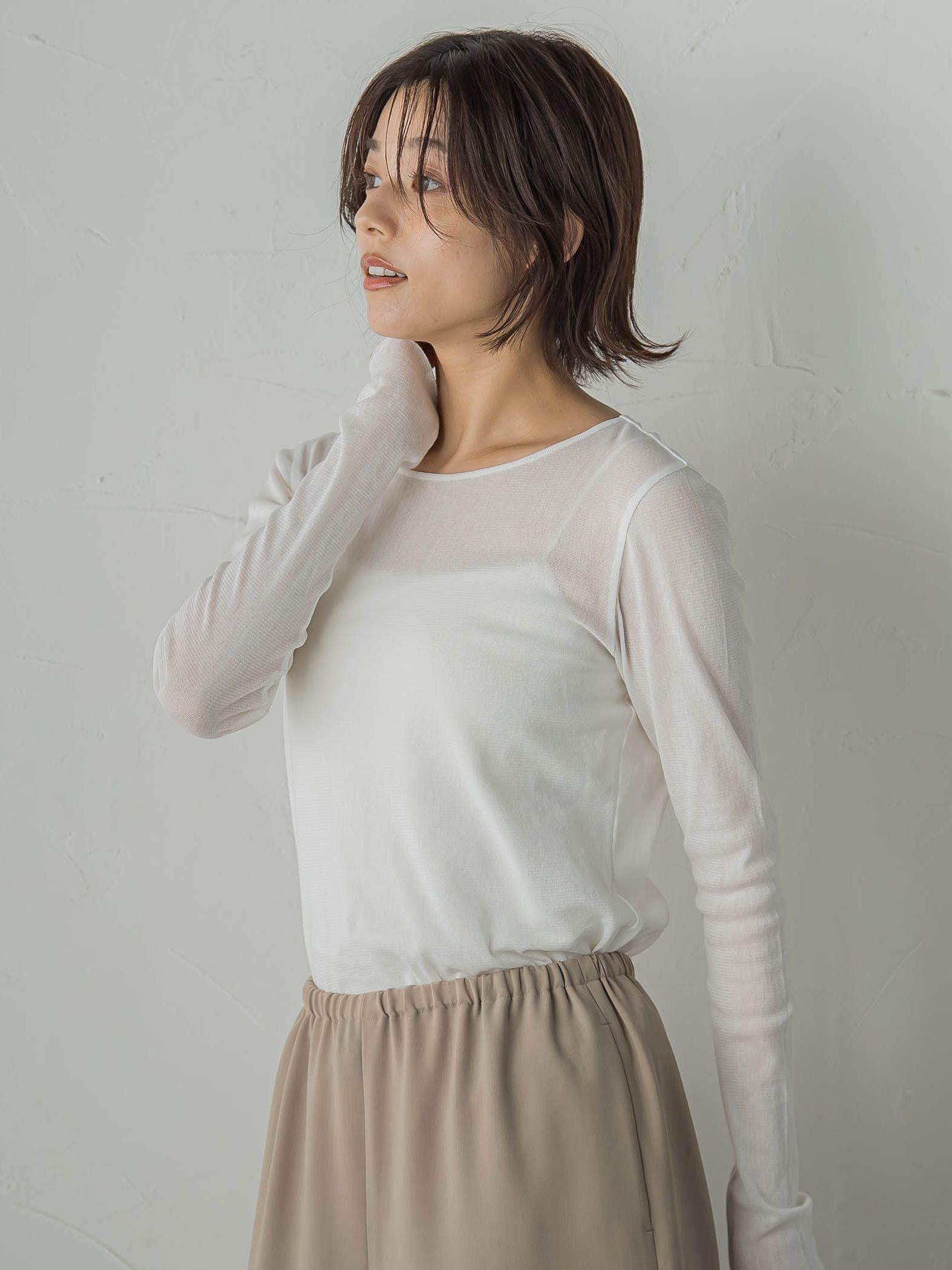 コットンサラチュールカットソー≪手洗い可能≫