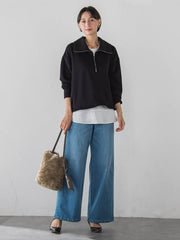 【WEB限定】裏起毛デニムワイドパンツ