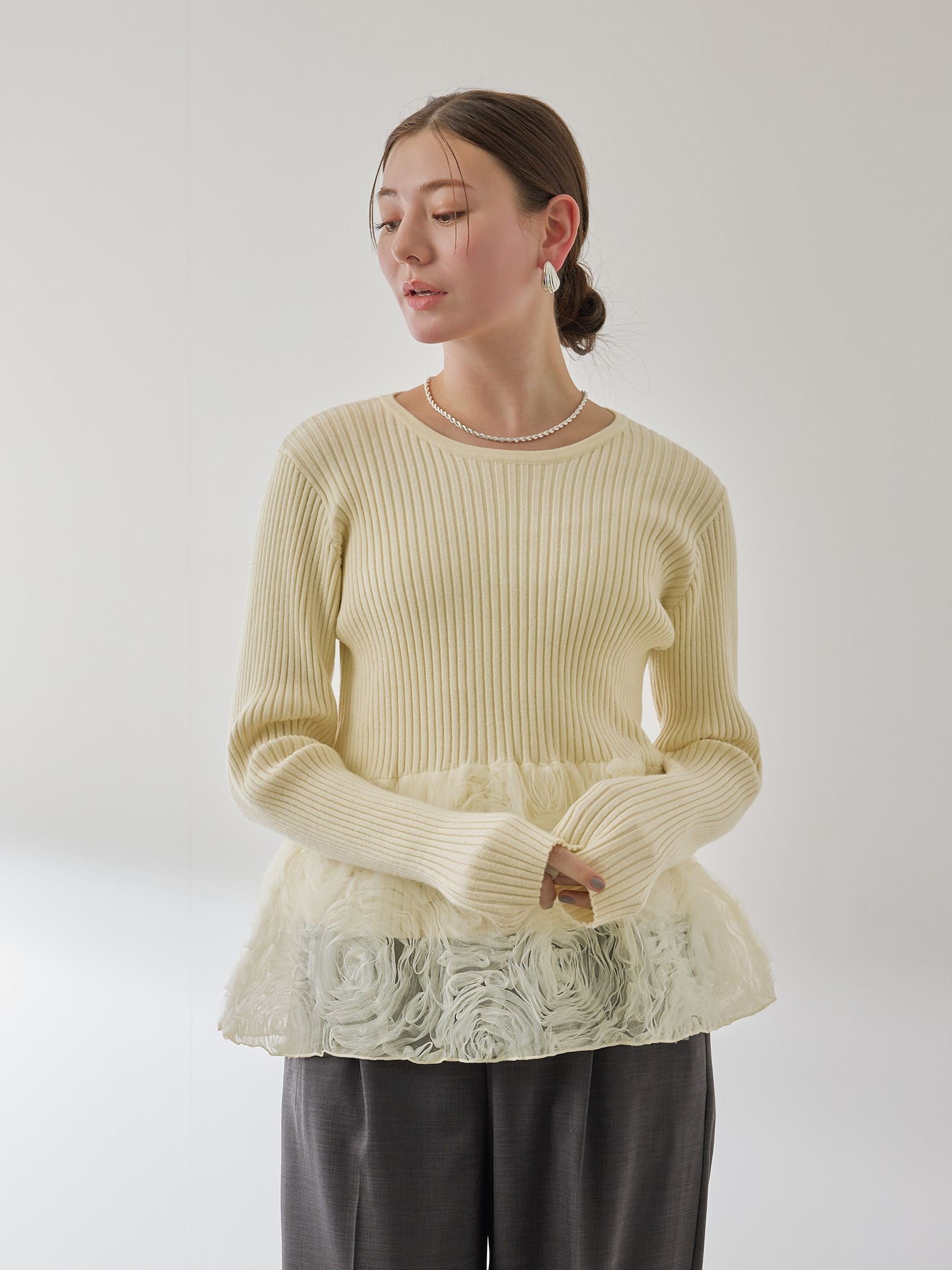 フラワーチュールペプラムリブニット≪手洗い可能≫