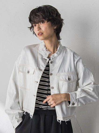 デニムショートジャケット≪洗濯機で洗える≫