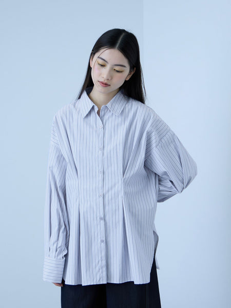 《きちんと映え》ストライプウエストタックシャツ