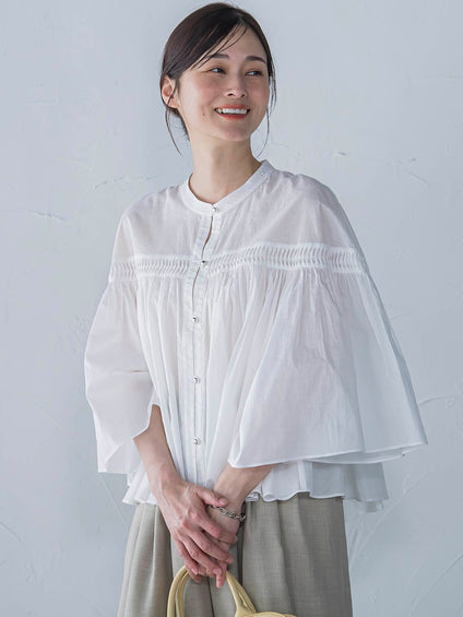 ピンタックcottonブラウス≪洗濯機で洗える≫