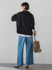 【WEB限定】裏起毛デニムワイドパンツ