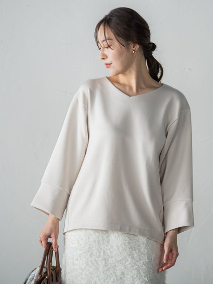 【WEB限定】《暖色美》裏起毛Vネックトップス≪手洗い≫