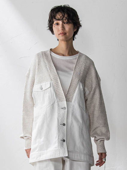 デニムドッキングニットカーディガン≪洗濯機で洗える≫