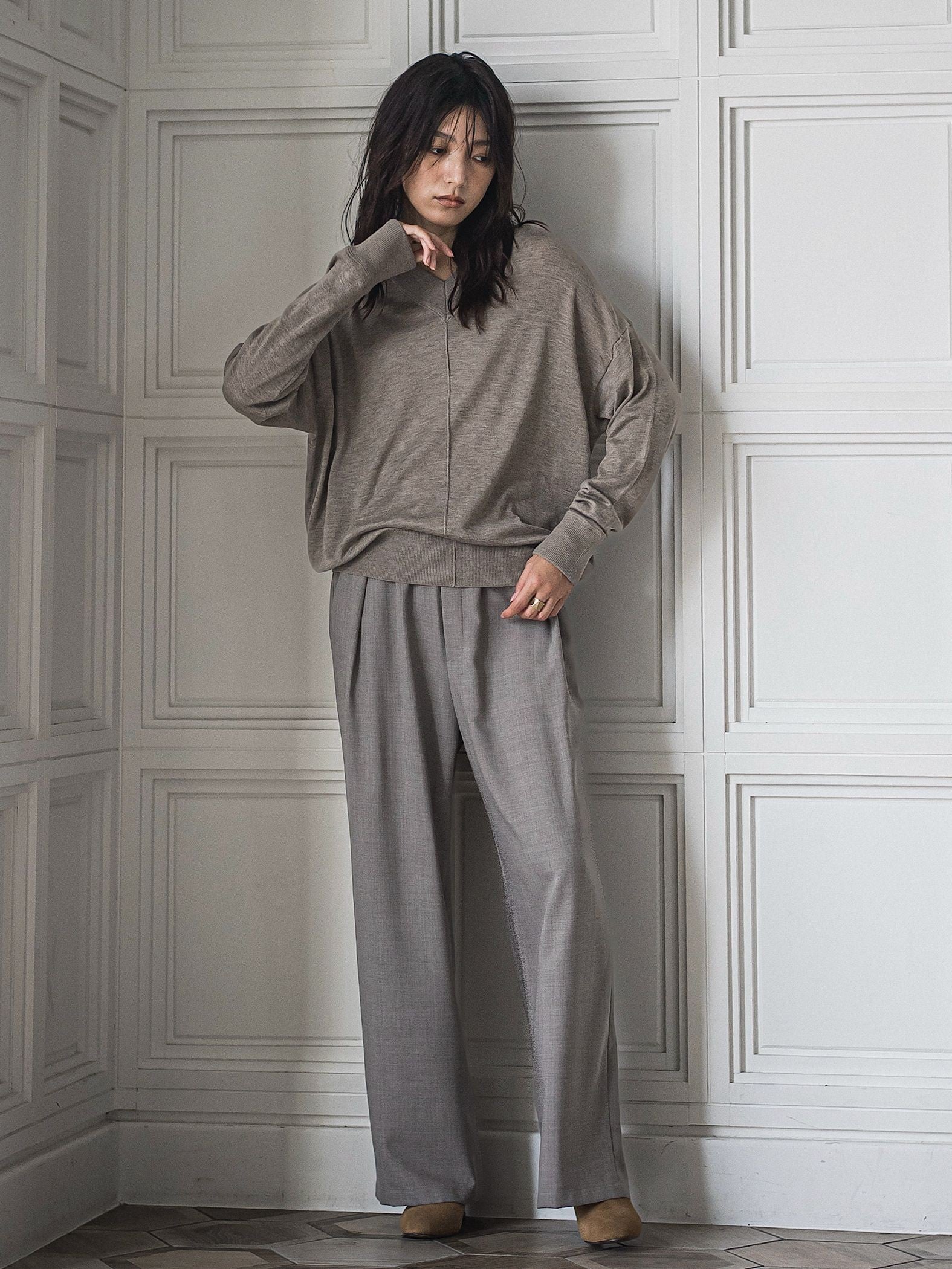 シルクカシミヤVネックコクーンニットプルオーバー≪手洗い可能≫