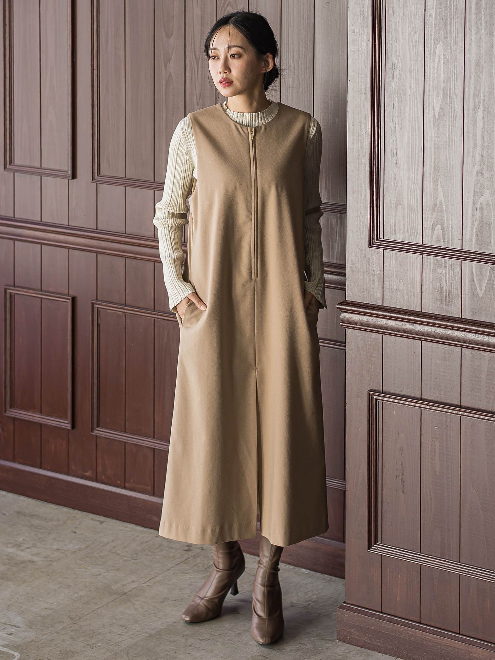 裏起毛サキソニーワンピース≪手洗い可能≫