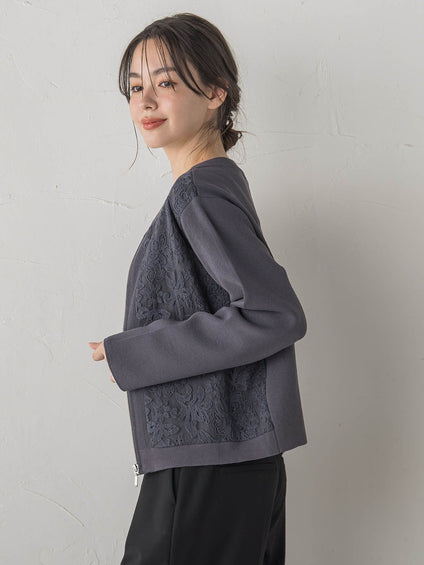 オーガンジー刺繍ミラノリブブルゾン≪手洗い可能≫