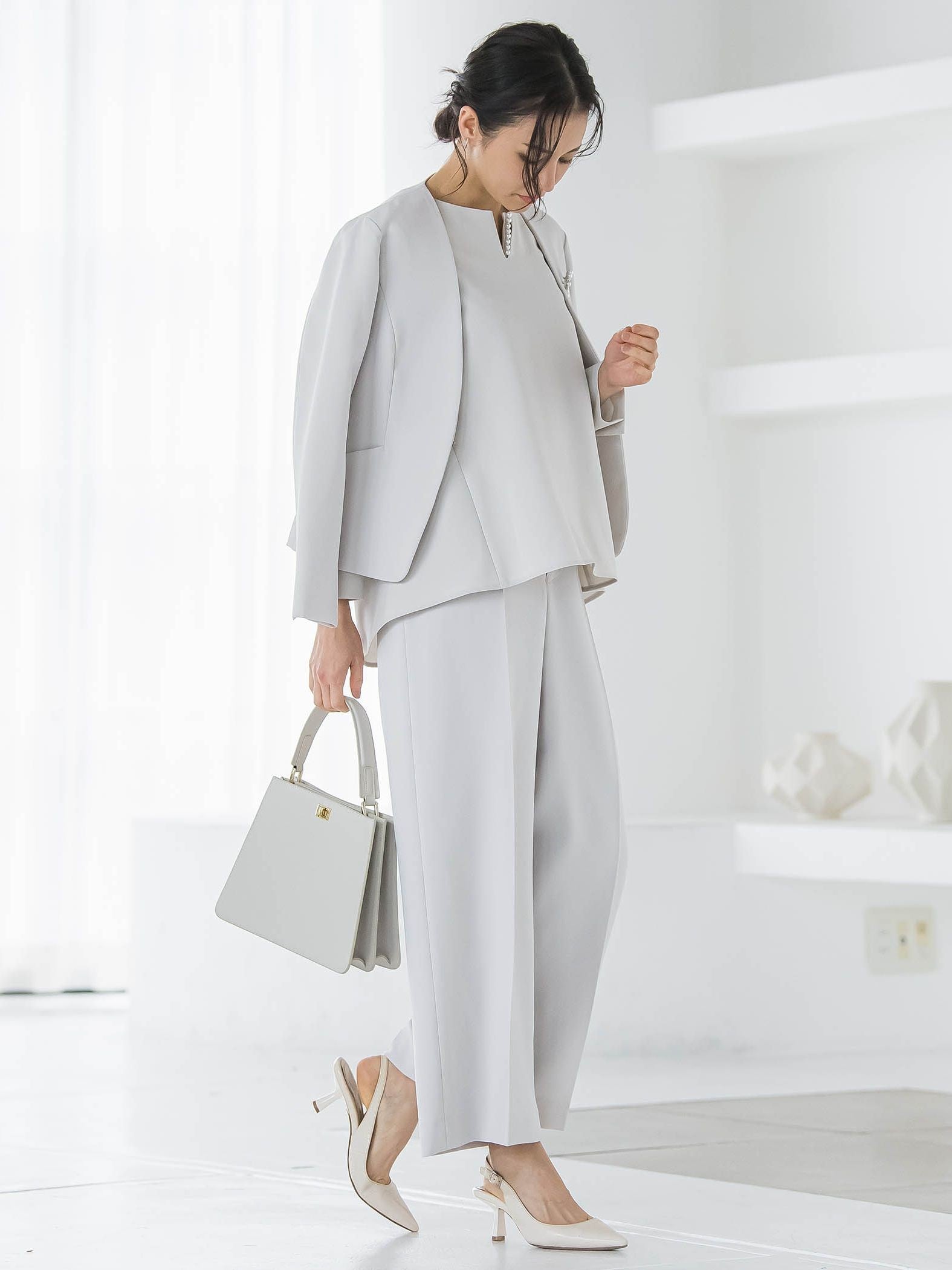 トリクシオンキーネックブラウス≪セットアップ対応/手洗い可能≫