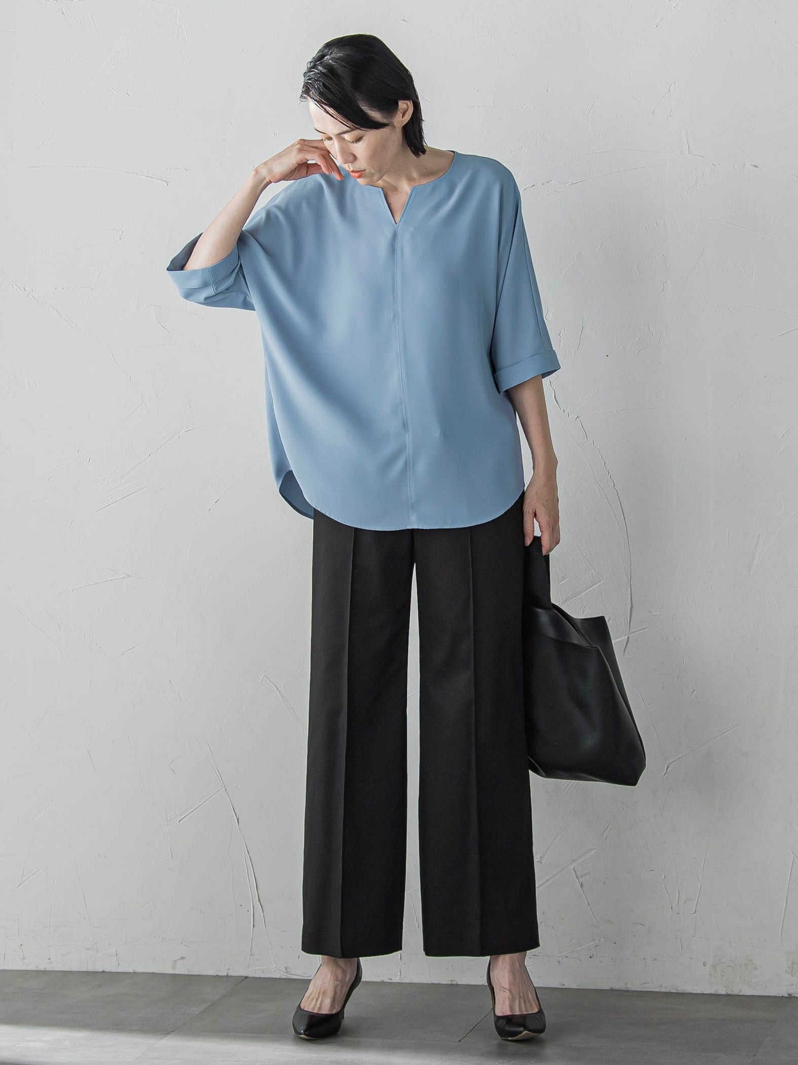 【WEB限定】デニム見えシャンブレーワイドパンツ≪洗濯機で洗える≫