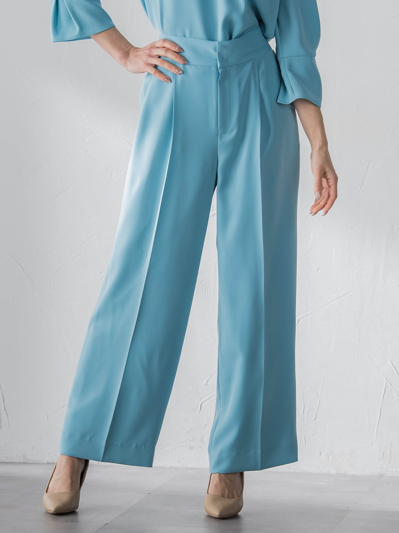 サスペンダー付きダブルサテンパンツ