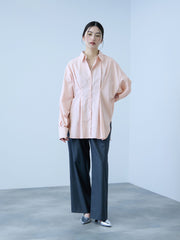 《きちんと映え》ストライプウエストタックシャツ