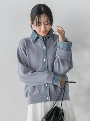 デニムドッキングニットカーディガン≪手洗い可能≫