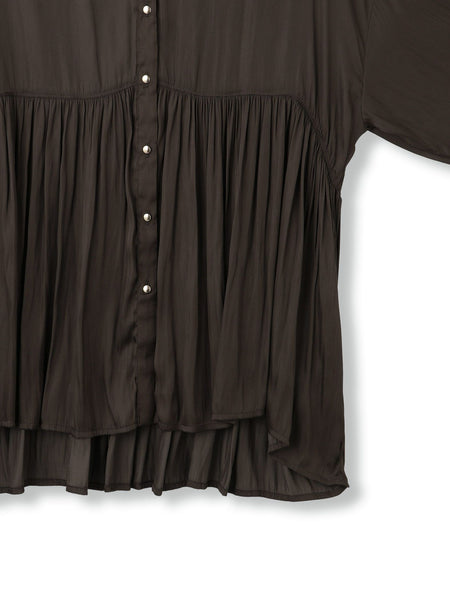 割繊サテンキーネックペプラムブラウス≪手洗い可能≫